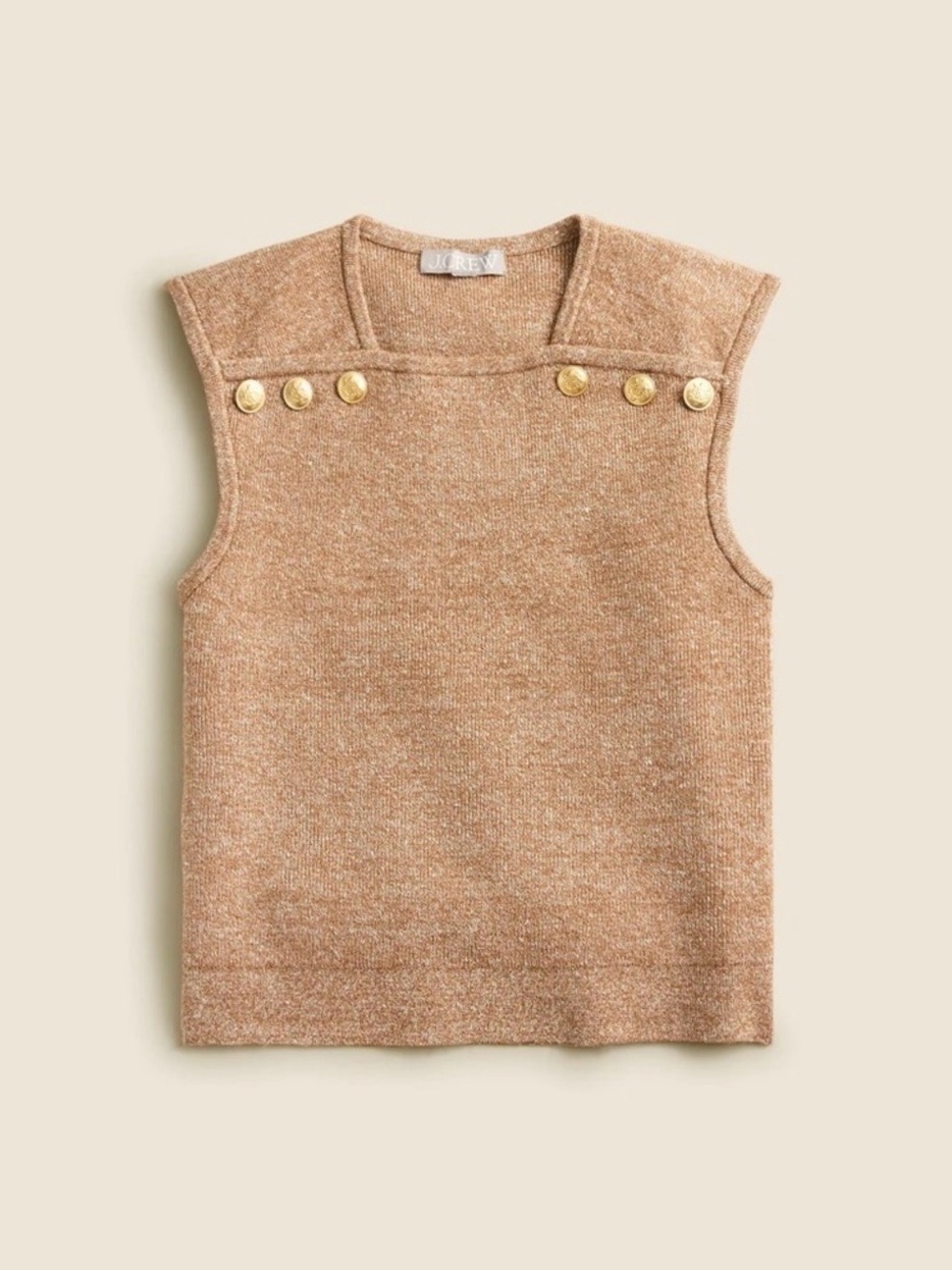 J. Crew Camel Knit Sleeveless Sweater Vest with Gold Buttons
